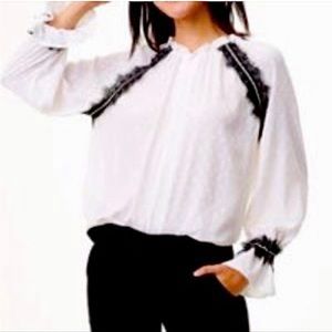 Loft Peasant Blouse Sheer Black Lace Bell Sleeve - Size M